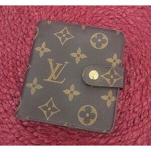 LOUIS VUITTON Vintage Monogram Men Brown Leather Wallet Compact Zip Bi-fold
